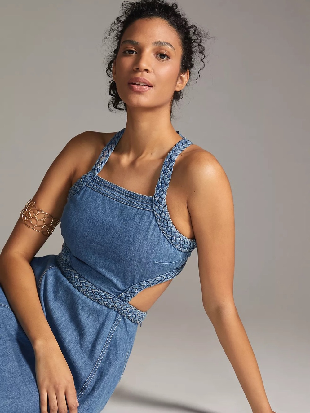 Anthropologie Pilcro Square Neck Braided Denim Midi Dress, NWT, Size 0 - Picture 3 of 4